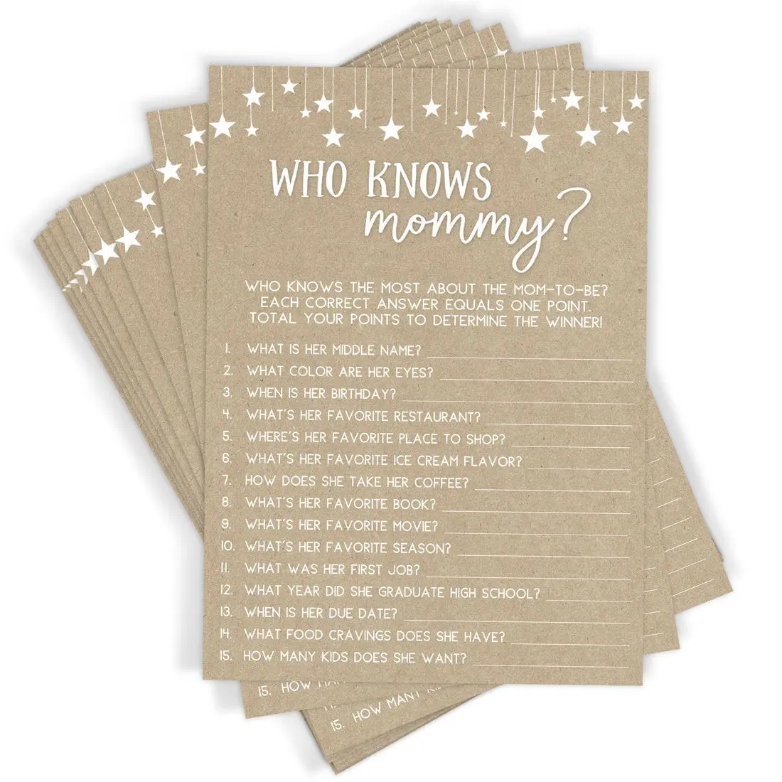 Who Knows Mommy Best – Baby Shower Game, Rustic Kraft (50 Cards)