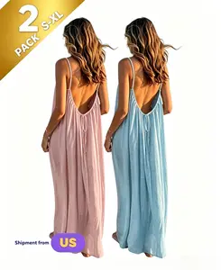 2 Pcs！2026 Summer New Women Solid Color Cami Nightdress, Comfortable Sleeveless Long Sleepwear, Loose Loungewear for Home & Travel,  Chic Backless Womenswear Essential Casual Comfy