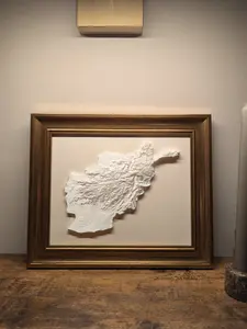 Afghanistan 3D Map Framed Artwork 8x11 White Silk PLA 3.5x Elevation for Home Decor and Wall Decoration