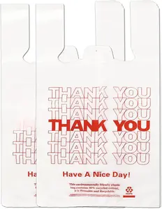 White Thank you T shirt bag, Grocery shopping bag Reusable and Disposable Supermarket Bag 11''x6''x21'' 100PCS Eco Friendly Totes