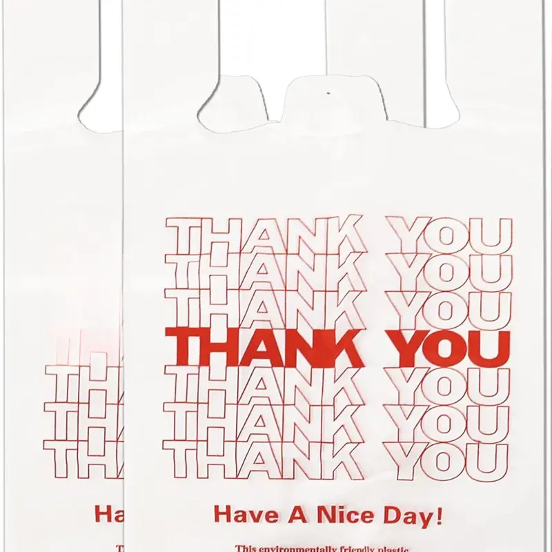 White Thank you T shirt bag, Grocery shopping bag Reusable and Disposable Supermarket Bag 11''x6''x21'' 100PCS Eco Friendly Totes