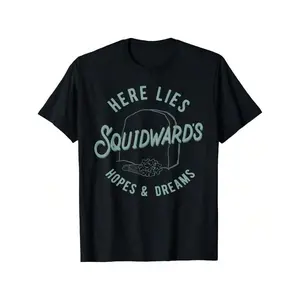 SpongeBob SquarePants Graphic Tee - "Here Lies Squidward's Hopes & Dreams" Funny Cartoon Print Shirt for Men & Women, Soft Cotton Crew Neck T-Shirt for Casual Wear & Nostalgic Gift