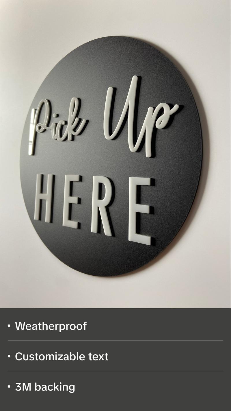 Order Here Pickup Here Outdoor Business Sign | Weatherproof and UV Stable | Food Truck Ice Cream Window | 3M Adhesive Backing 12x12” Round