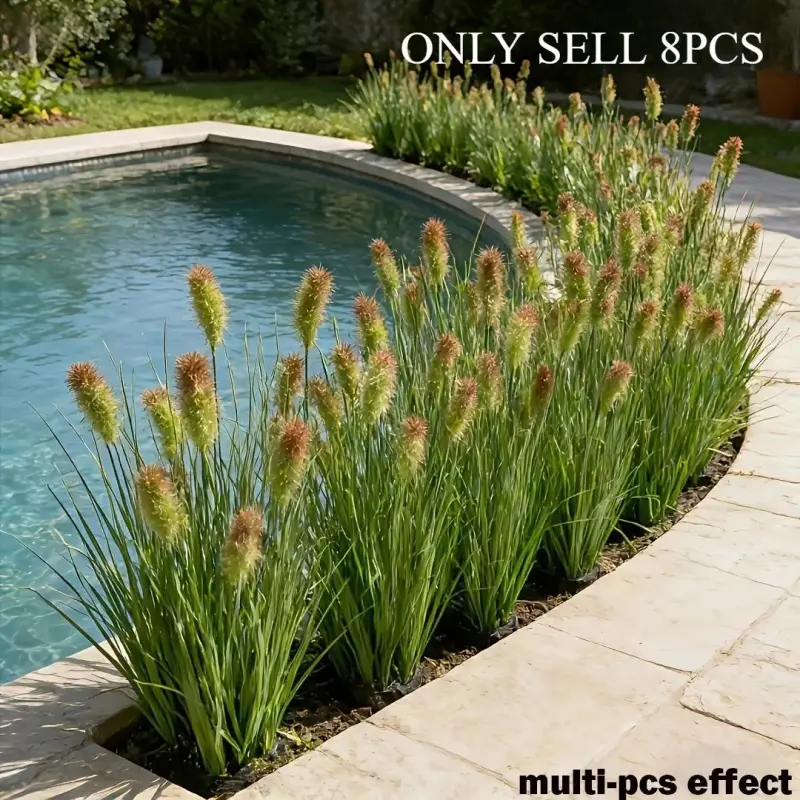 8 Bunches of Vibrant, Colorful, and Lifelike Artificial Onion Grass and Foxtail Flowers, Plastic Simulated Ground Plants |       Outdoor Artificial Greenery |       Suitable for Courtyards, Hotel Decor, Outdoor Gardens, Window Frame Decorations