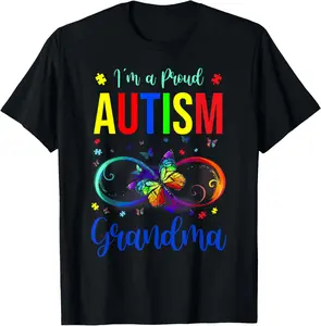 100% Cotton Infinity Im A Proud Grandma Autism Awareness Butterfly T-Shirt