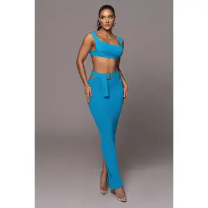 Blue Nikole Ribbed Skirt Set