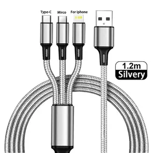 3-In-1 USB Charging Cable, Type-C & Micro USB Compatibility, Fast Charging for iPhone 14/13/12 Pro Max/XS Max, Redmi, Oneplus, Etc., Devices, Durable