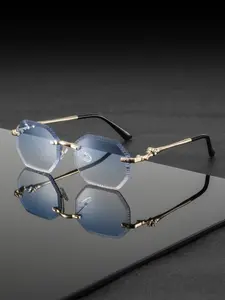 Men's Metal Geometric Polygon Frameless Vintage Elegant Luxury Classic Small Lightweight Versatile Trendy Casual Fashion Glasses