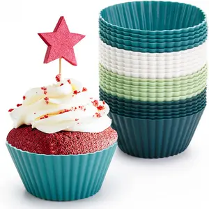 24-Pack Reusable Silicone Muffin Cups — Non-Stick BPA-Free Cupcake Liners, Standard Size Baking Cups for Muffins, Cupcakes & Air Fryer (4 Colors)