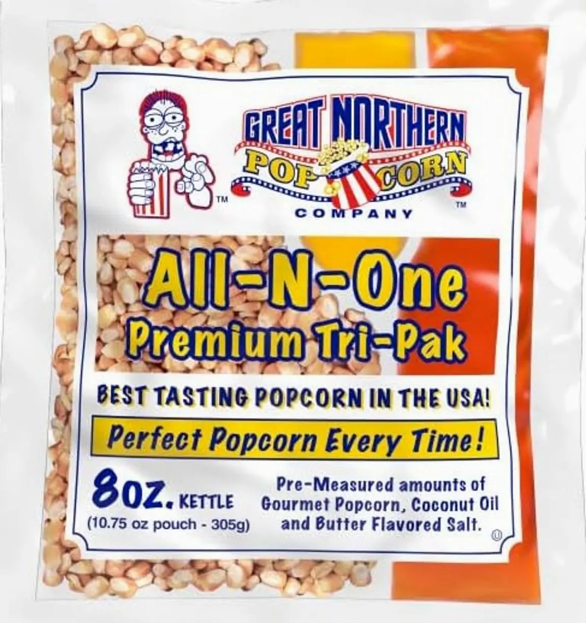 All-in-One Premium Tri-Pack Popcorn - 10.75-Ounce Movie Theater Popcorn for Commercial 8-Ounce Kettle Poppers - 12/Case by Great Northern Popcorn
