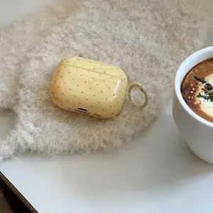 Cute Polka Dot Full Cover Earphone Case + Keychain, Headphone Accessories, Fits AirPods 4/3 Pro/pro 2/1, Durable and Secure Closure