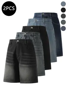 2-Pack men’s denim shorts and men’s jeans. Men’s shorts feature a gradient wash, straight cut, and loose fit. Suitable for everyday commuting and holiday travel. Simple solid colors that are easy to match; suitable for both men and women.
