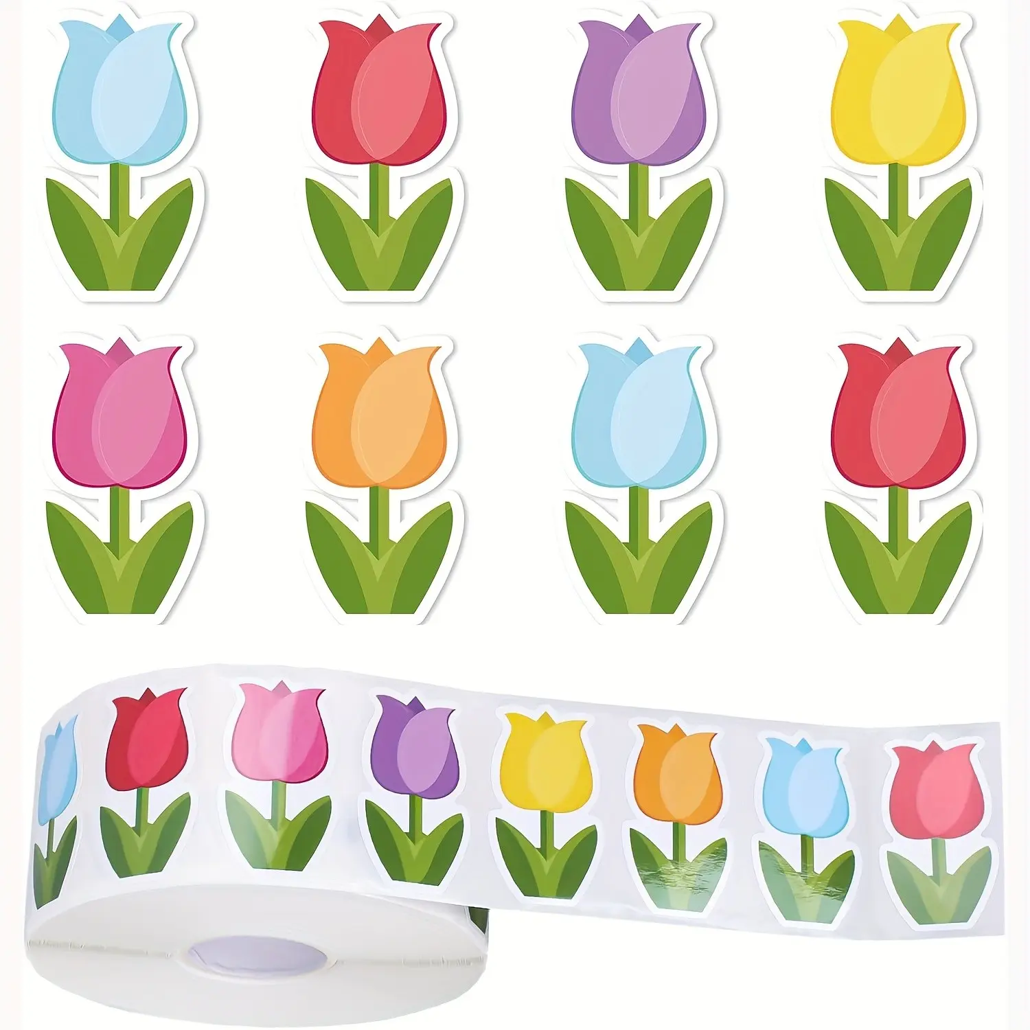 500 Pieces/tape Tulip Flower Stickers, Notebook Scrapbook Stickers, Phone Gift Decorative Labels, Holiday Gifts for Christmas, Halloween, Valentine's Day