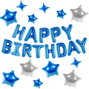 Happy Birthday Banner 13pcs 16 Inch Mylar Foil Letters with 12pcs Star Balloons Birthday Party Decorations for Kids and Adults