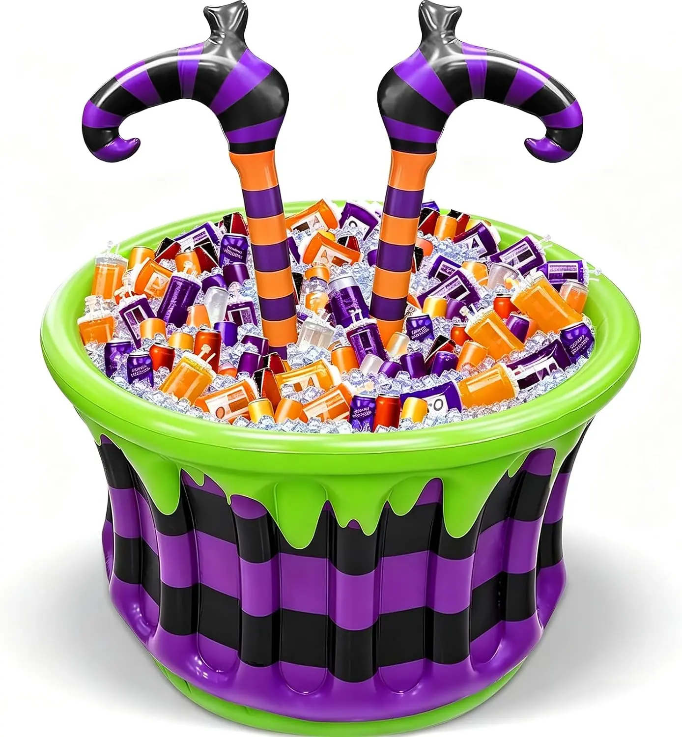 Large Halloween Inflatable Witch Cauldron Cooler Halloween Party Decoration,200+ Cans Super Capacity Drink Cooler 2-in-1 Inflatable Halloween Decorations& Bar for Indoor Outdoor Garden Lawn Yard