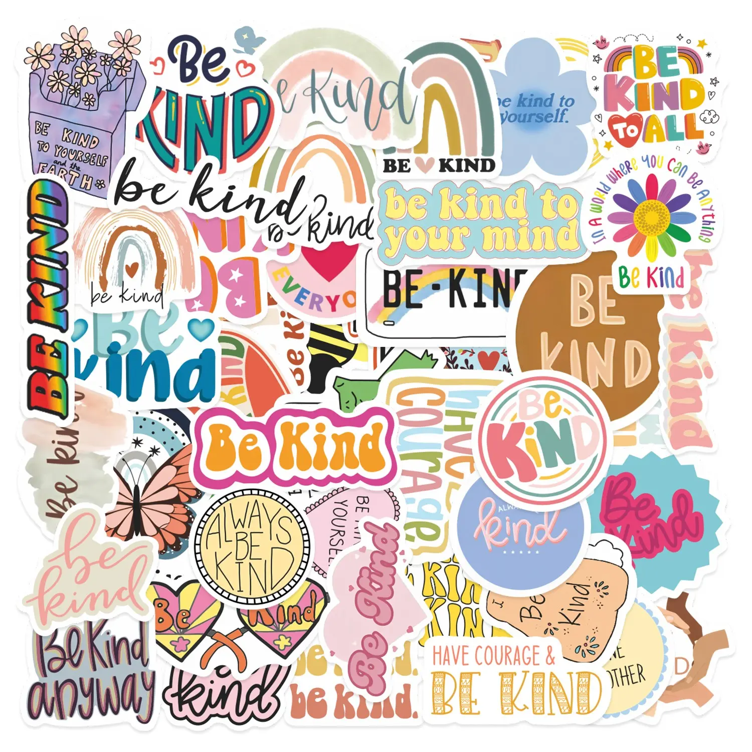 50pcs Be Kind Stickers Pack, Die Cut Stickers, Fun Stickers, Aesthetic Stickers, Positive Stickers, Waterproof Kindness Motivational Decals for Laptop, Water Bottle, Journal, Scrapbook & Classroom, Kids & Teacher Gift, Scrapbook Accessories