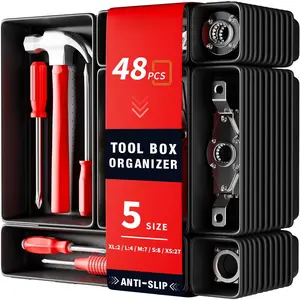 [48PCS & 5 Sizes] Tool Box Organizer Tray, Toolbox Drawer Organizer with Non-Slip Pads, Desk Drawer Divider Set, Fits Rolling Tool Chest Cabinet for Garage & Workbench