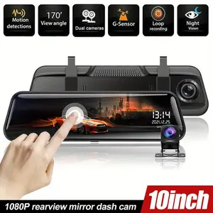 10'' Full HD Touch Screen Rear View Mirror Dash Cam - Front and Rear Camera With Loop Recording, G-Sensor,  170° Wide Angle dash cam HD Night View Car Rearview Mirror Camera