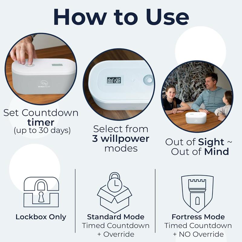 Timed Lock Box | Unplug from Phones, Video , Social Media, Snacks & Cravings | 3 Modes based on Willpower | Easy to Use | Out of Sight ~ Out of Mind | Boost Your Mental Wellness