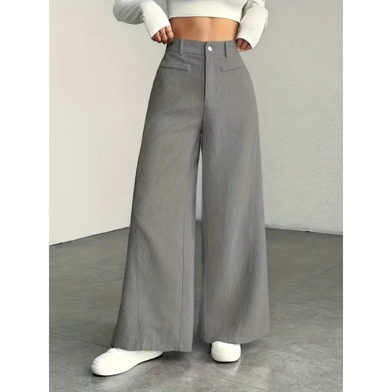 ChromaChic LEE Womens High Waisted Pants Corduroy Texture Wide Leg Design Beige Color For Retro Casual Style