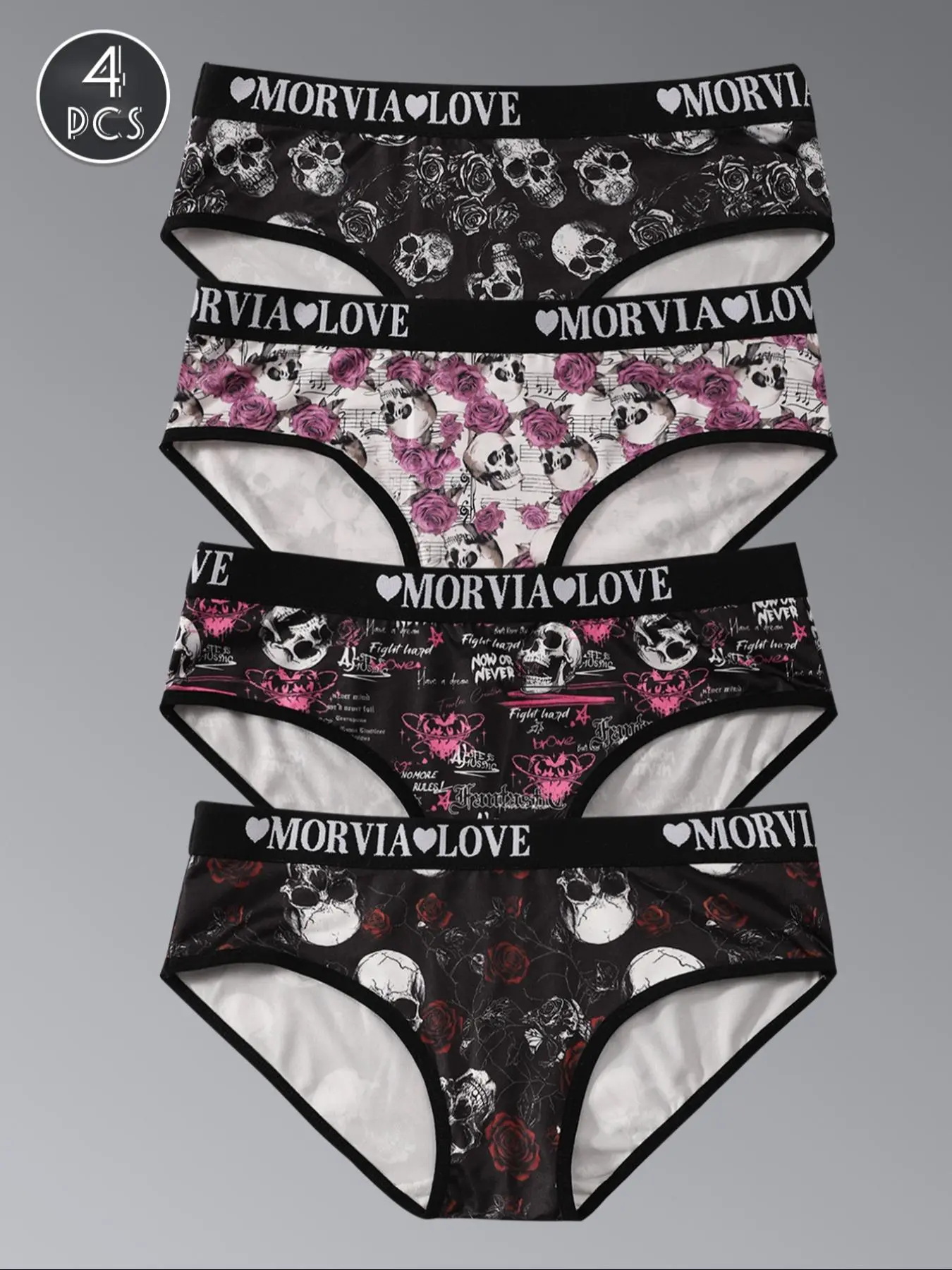 Women's Skull & Rose Print Panty, Soft Comfy Breathable Knicker for Daily Wear, Women's Underwear for All Seasons, Stretchy Panty