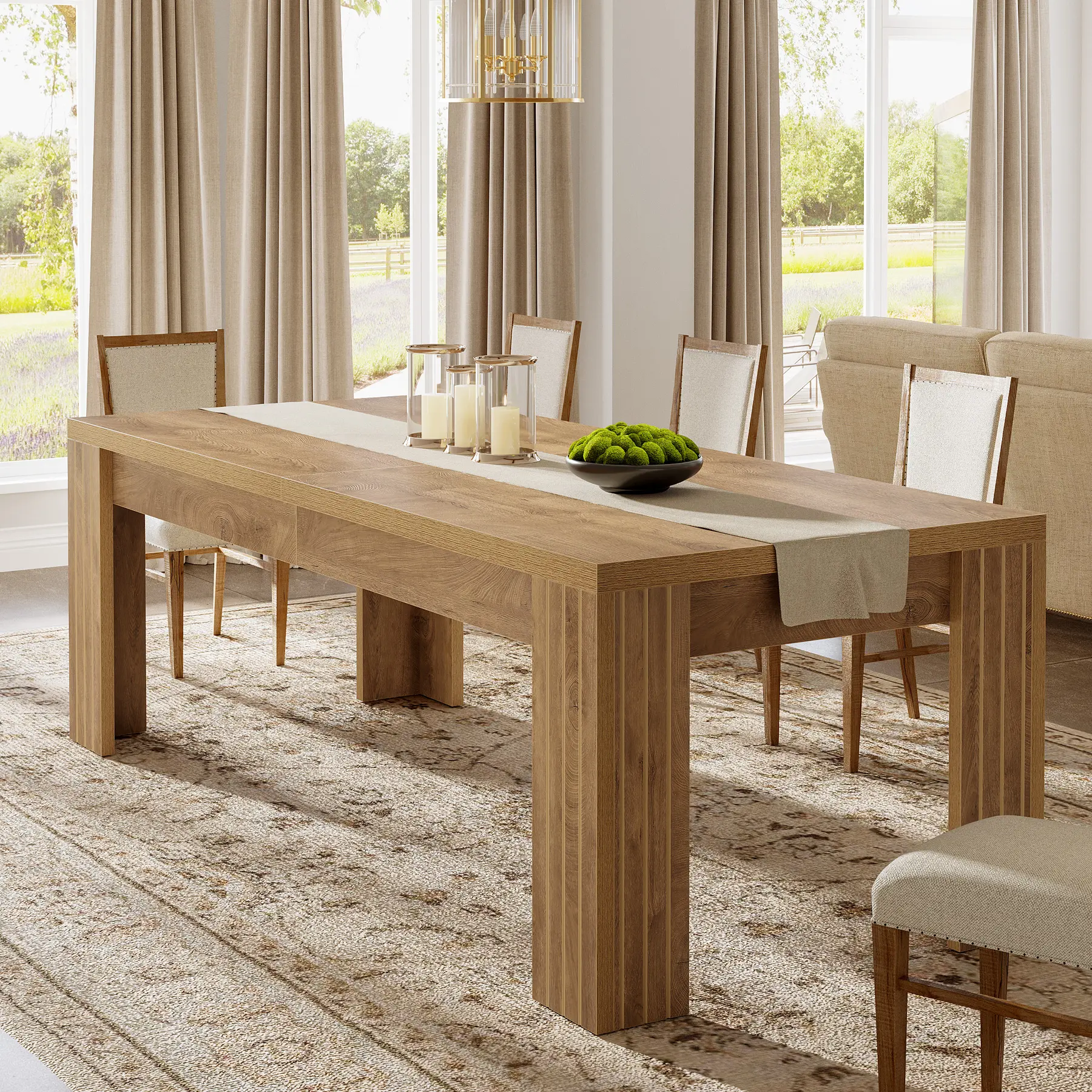 LITTLE TREE  78.7-Inch Large Dining Table for 6-8, Rectangle Farmhouse Kitchen Table with Heavy Duty Legs for Kitchen & Dining & Living Room (Natural)
