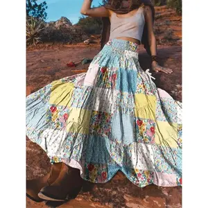 [Plus Size] Patchwork Print Pocket Skirt, Casual Fashionable Long Skirt for Daily Wear, Women's Bottoms for All Seasons