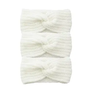 3 pcs Winter Knit Headband for Women, Thickened Soft Ear Warmer Headwrap with Minimalist Bow, All-Day Comfort for Shopping, Yoga, Makeup & Christmas Gifts (White)