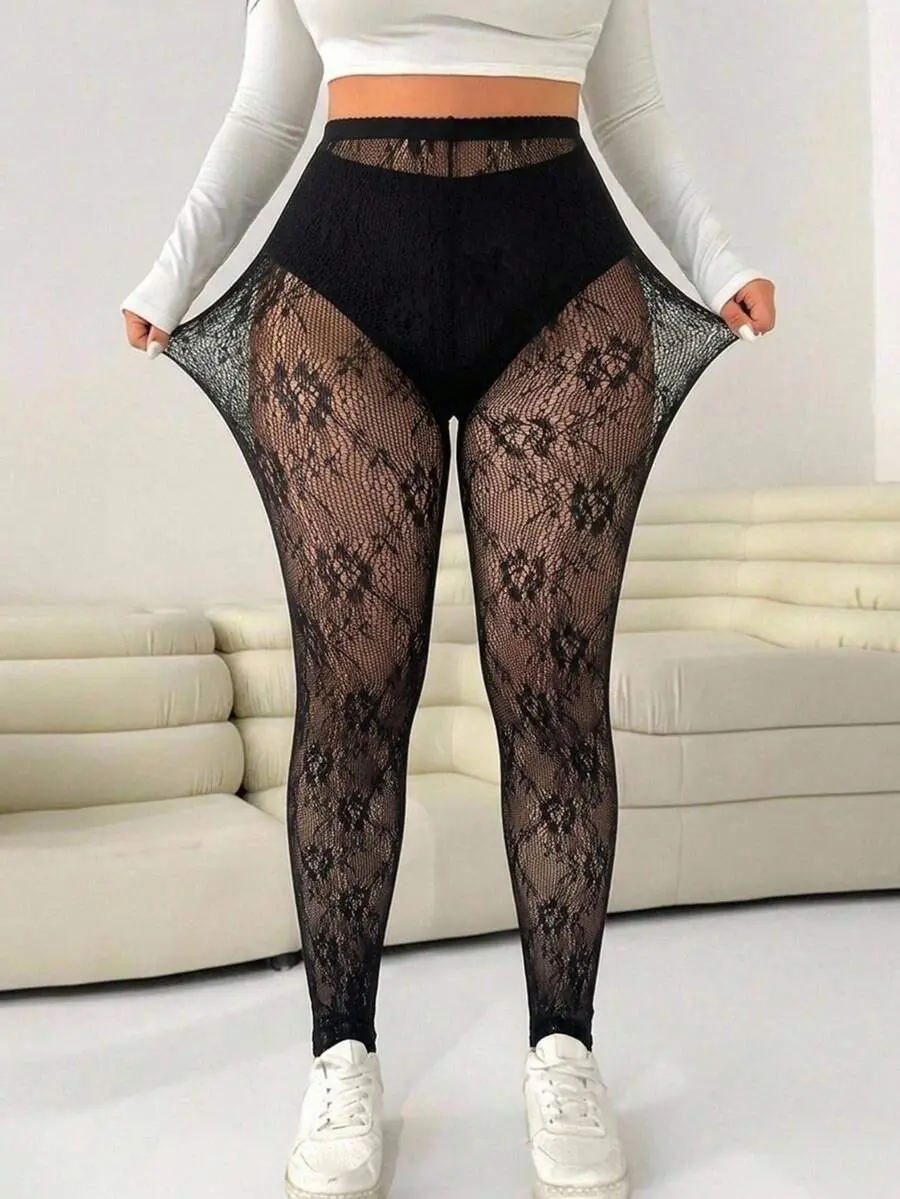 [FREE SHIP DEAL] Plus Size Women's Mesh High Waist Sexy Sheer Leggings