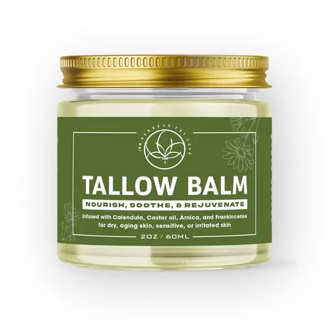 Organic Beef Tallow Balm - Handcrafted Hydrating Body Moisturizer with Calendula, Arnica, Castor Oil, Frankincense, Olive Oil, Beeswax & Vitamins, Soothing for Sensitive Skin, Enhances Radiant Complexion
