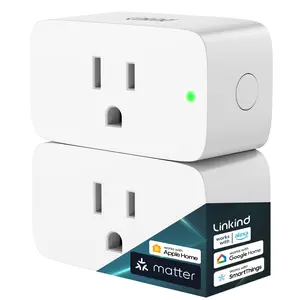 Linkind Matter Smart Plug, Work with Apple Home, Siri, Alexa, Google, SmartThings, Smart Outlet 15A/1800W Max, Smart Home Automation, APP Remote Control,Timer&Schedule, 2.4G Wi-Fi Only, 2 Pack