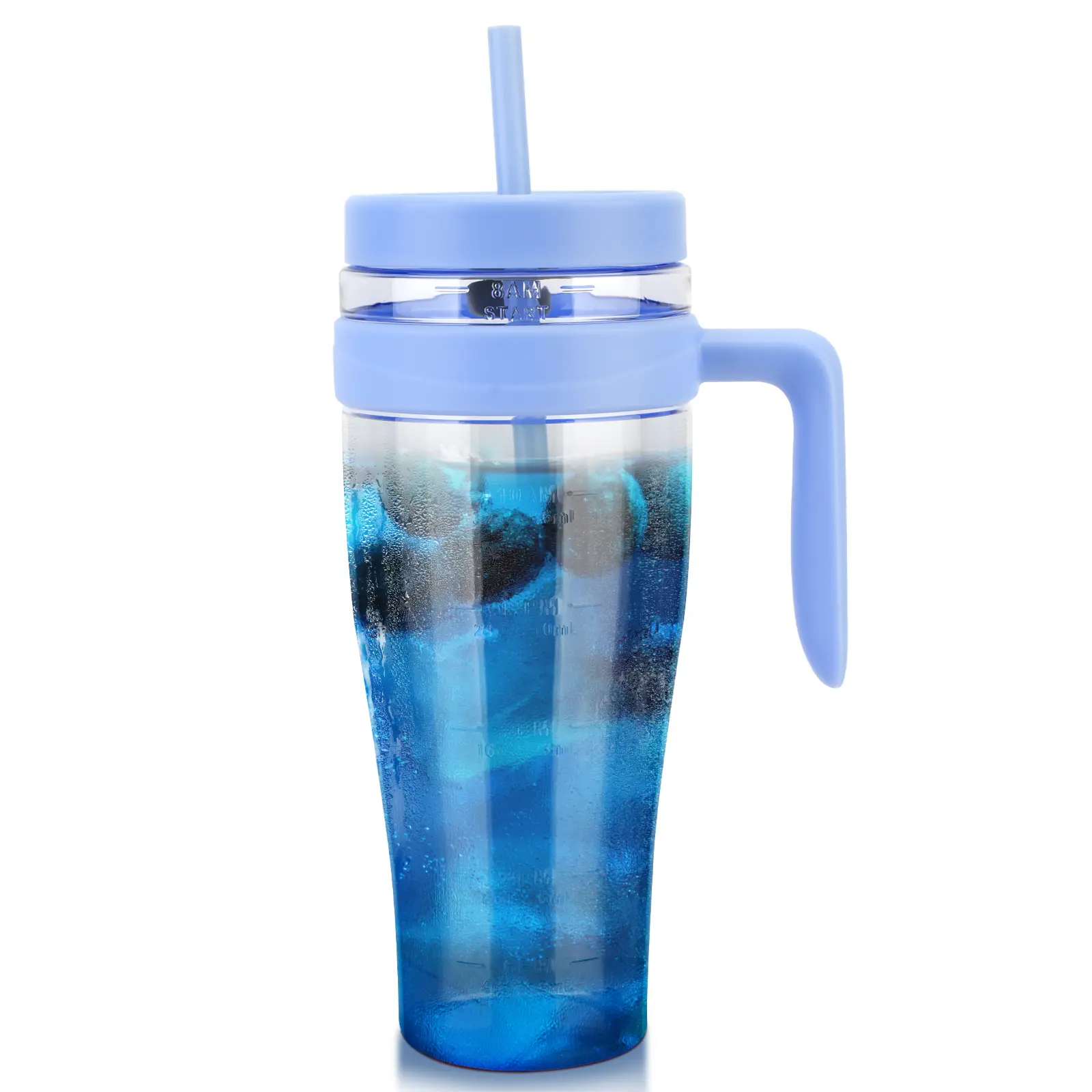 50 oz (1,000-2,000 ml) BPA-Free Durable Tritan Plastic Tumbler - Leak-Proof Auto-Lock Drinkware Cup with Lid, Straw, Handle, Wide Mouth, Time Marker, Portable Washable Reusable for Iced Coffee, Smoothies