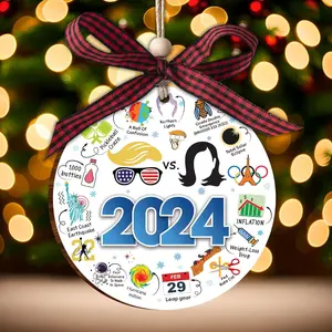 Christmas Ornaments 2024, Year in Review Wood Ornament for Christmas Tree, Funny Hot Topics 2024 Year Remember Trending Social Xmas Keepsake