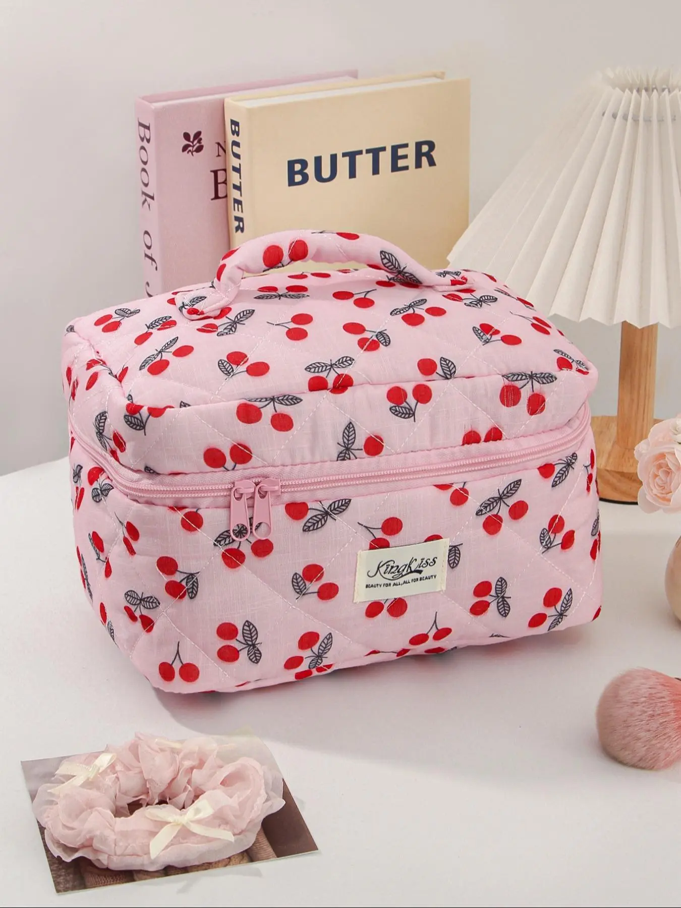 Cherry Pattern Makeup Bag Set, Large Capacity Cosmetic Storage Bag, Zipper Makeup Organizer Pouch, Portable Toiletry Bag for Travel, Travel Cosmetic Bags, Travel Beauty Bag, Travel Makeup Bags Organizers
