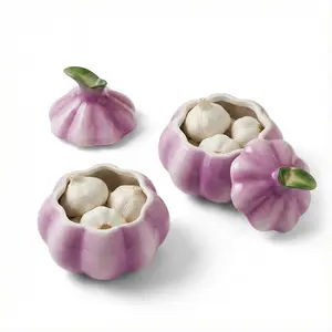 Ceramic Garlic Keeper Storage Jar with Lid - Cute Vegetable Shaped Canister for Kitchen Counter - Aesthetic Cottagecore Home Decor Organizer