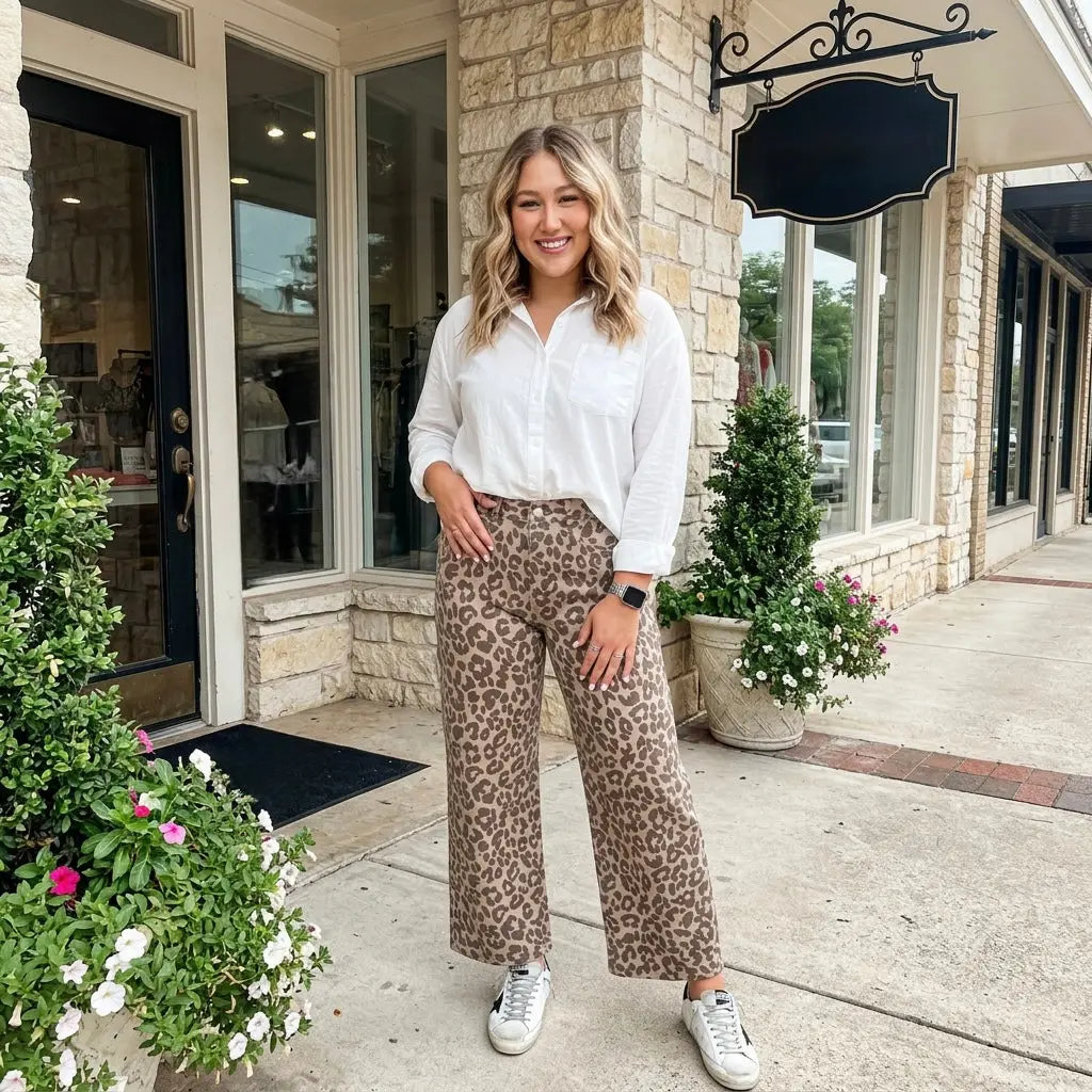 Leopard Print Barrel Leg Jeans