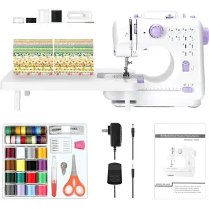 Mini Sewing Machine for Beginners with Sewing Kit & 26-Piece Set(Green/Fruit), Extension Table, 12-in Stitches, 2-Speed with Foot Pedal, for Home DIY