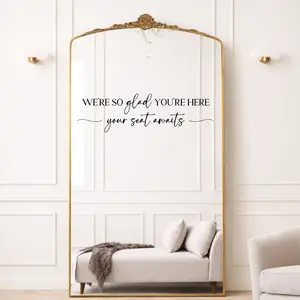 We're So Glad You Are here Your Seat Awaits Vinyl Decal for Seating Chart Wedding Sticker Decal for Seating Chart Welcome Sign Mirror Wedding Decal  (White Wide 20") decal sticker