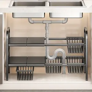 Scalable kitchen sink storage rack, bathroom washbasin sink, cabinet pot storage rack under sink, pot rack