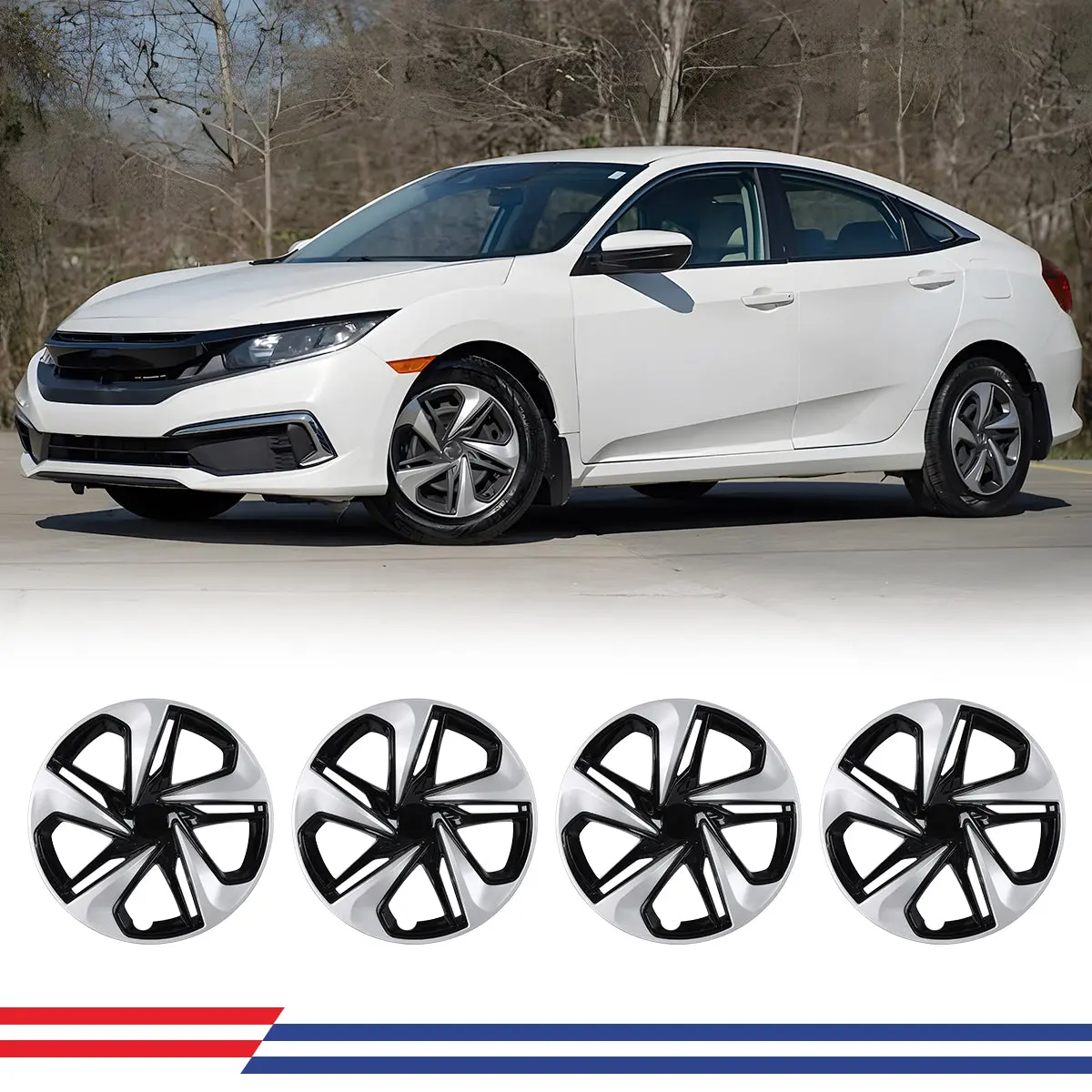 WOLFSTORM Upgraded 16-in Car PC ABS Hubcaps Wheel Covers - Set of 4 Durable Impact-Resistant Sports Style Auto Replacement Parts, Custom-Fit for 2016-2025 Honda Civic SEDAN to Enhance Your Wheels, Material