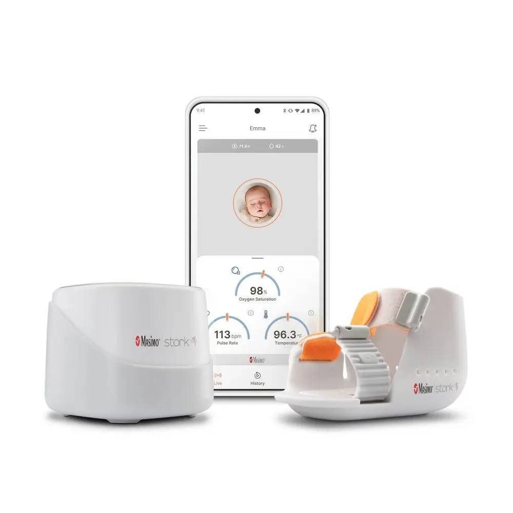Masimo Stork Vitals FDA Cleared Smart Home Baby Monitoring System, Portable Wireless Device, 16-Hour Battery Life, 2 lbs Lightweight, 3.92 Inches (D) Compact Design