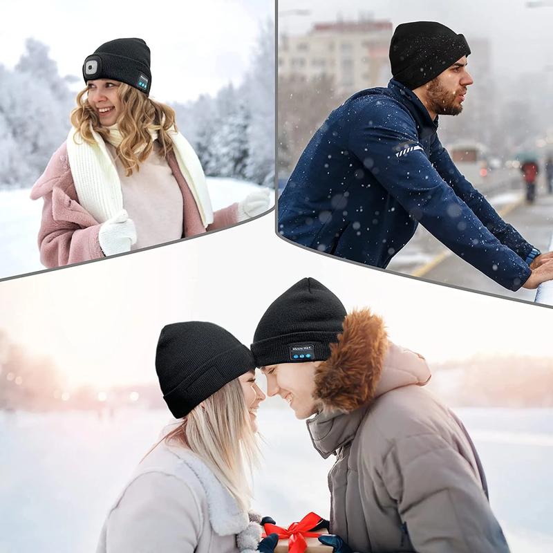 Zukuco Unisex Bluetooth Beanie Hat with Light, Built-In Speaker Mic, Headlamp Cap with Headphones, Tech Gift for Men Women