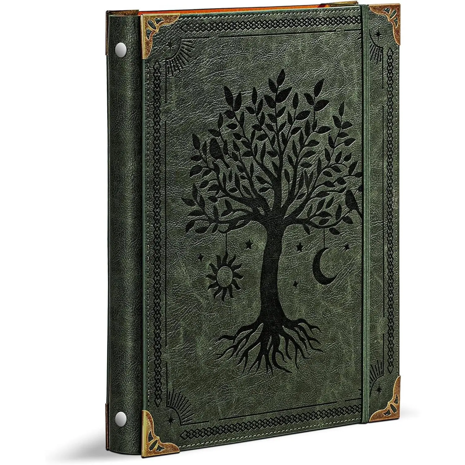 Leather 3-Ring Binder with Green Tree Design & Metal Protector, 1-Inch Round Rings, Fits 8.5"x11" Letter Size Paper, Holds 200 Sheets, Loose Leaf Organizer for Office Supplies