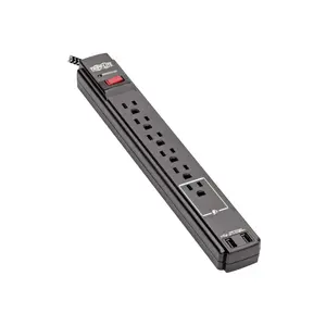 212 MAIN Tripp Lite Master Power 10 ft. Cord Safe-IT 6-Outlet Surge Protector with 2 USB Ports, Ideal for Mobile, Tablet, Wireless Devices, Plug-in Electronics Accessories, Black, Equipment