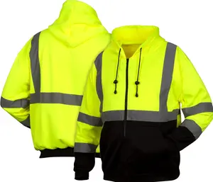 New High Visibilty Class 3 Reflective Yellow with Black Bottom HOODIE SWEATER Zipper Closure (TRUE TO SIZE