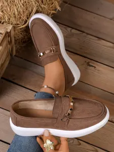 New Men Women Couple Round Toe Flat British Style Slimming Casual Loafers, PU Leather, Rubber Sole, All Seasons, Plain Pattern