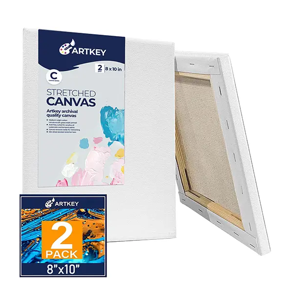 Stretched Canvases for Painting 8x10 Inch 2-Pack, 10 oz Triple Primed Acid-Free 100% Cotton Blank Canvas, Art Canvases for Oil Paint Acrylics Pouring & Wet Art Media, Pour Painting