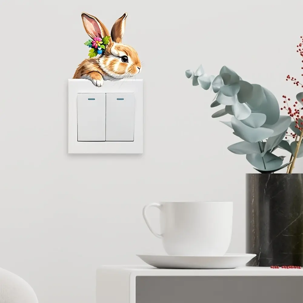 Easter Bunny Wall Stickers with Floral Design, PVC Decor for Bedroom and Living Room, Perfect Gift for Spring Celebrations