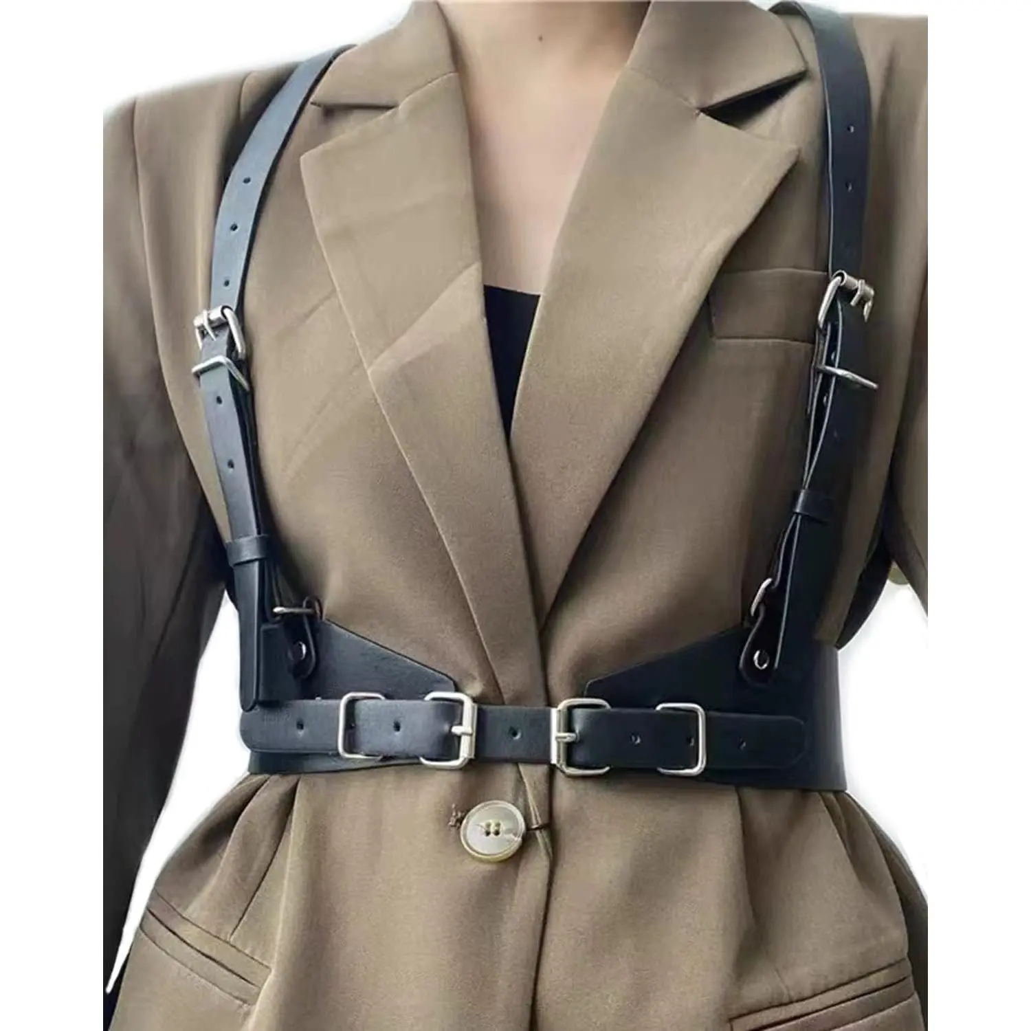 Punk Leather Body Harness for Women, Adjustable Body Chain Belt Rave Party Accessories