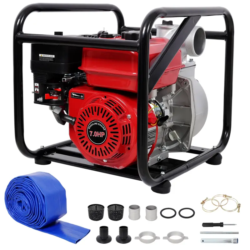 212CC 4-stroke Gas Water Pump, 7HP 3" Gas Powered Water Pump, Powerful Water Transfer Pump with 25ft Flat Hose outlet, Gasoline Engine Pump with 3.6L Gasoline Oil Pot, EPA Certified